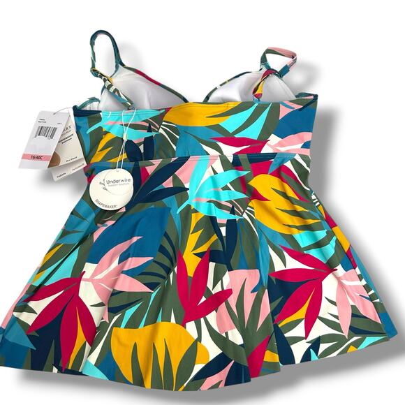 NEW Contours Coco Reef Tankini Top SZ 16 Bra Size 40C Olive Green Blue Tropical - Picture 10 of 12